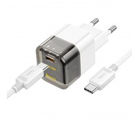 Зарядное устройство сетевое HOCO Type-C to Type-C Cable Transparent tribute single-port C125A |1Type-C, PD/QC, 20W/3A|