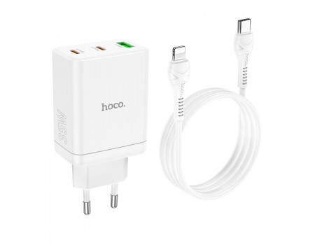 Зарядное устройство сетевое HOCO Type-C to Lightning cabel Start three-port charger N33 |1USB/2Type-C, PD/QC, 35W/3A|