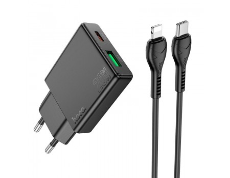 Зарядное устройство сетевое HOCO Type-C to Lightning Delgado dual port charger N38 |1USB/1Type-C, 20W/3A, PD/QC|