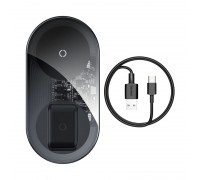 Бездротова зарядка Qi BASEUS Simple 2in1 Wireless Charger Pro Edition Phones+Pod |15W| (WXJK-C02)
