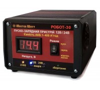 Пуско-зарядное ЗУ РОБОТ-30 для аккумуляторов 12/24V (1-400Ah) (MF, WET,AGM,GEL,CA/CA), 160-245V,Ток заряда 20А, крокодилы в комплекте