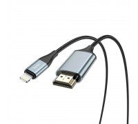 Конвертер Hoco UA15 HDMI (тато)-Lighting (тато) 2м, обплетення, круглий Black/Gray, Box
