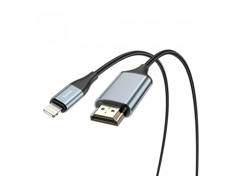 Конвертер Hoco UA15 HDMI (тато)-Lighting (тато) 2м, обплетення, круглий Black/Gray, Box