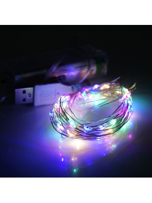 Гирлянды 50LED, 1 режим, 5 метров, прозрачная изоляция, питание от USB+ 2*АА(нет в комплекте), Mix Color, BOX