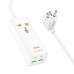 Сетевой фильтр HOCO AC10A на 1 розетку + 2 USB+ 2 USB-C, 65W, кабель 1,5м, 220В, White, Box