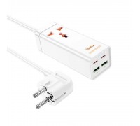 Сетевой фильтр HOCO AC10A на 1 розетку + 2 USB+ 2 USB-C, 65W, кабель 1,5м, 220В, White, Box