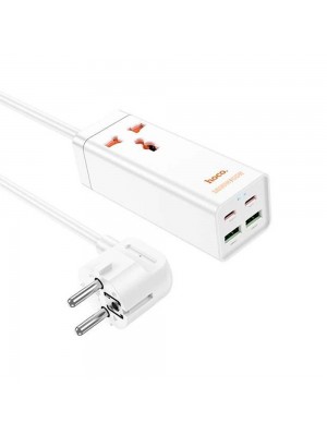 Сетевой фильтр HOCO AC10A на 1 розетку + 2 USB+ 2 USB-C, 65W, кабель 1,5м, 220В, White, Box