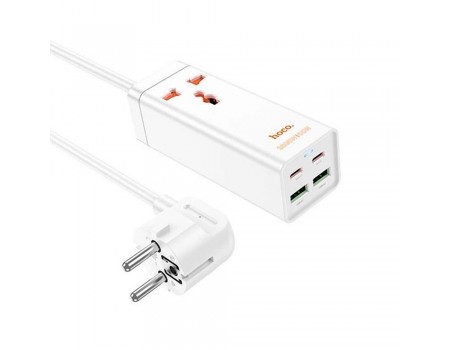 Сетевой фильтр HOCO AC10A на 1 розетку + 2 USB+ 2 USB-C, 65W, кабель 1,5м, 220В, White, Box