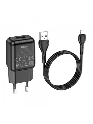 Набор СЗУ 110-240V HOCO C96A+ кабель Lighting, 1xUSB, 2.1A, кабель 1м, Black, Blister