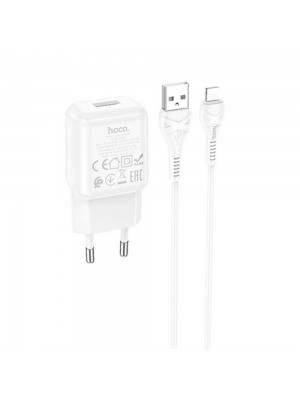 Набор СЗУ 110-240V HOCO C96A+ кабель Lighting, 1xUSB, 2.1A, кабель 1м, White, Blister