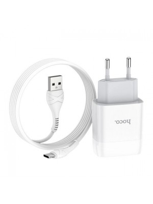 Набор СЗУ 110-240V HOCO C73A+ кабель Type-C, 2xUSB, 2.4A, кабель 1м, White, Blister