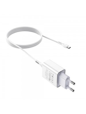 Набор СЗУ 110-240V HOCO C81A 1xUSB+ кабель Type-C, 2.1A, кабель 1м, White, Blister