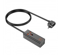 Сетевой фильтр HOCO AC10A на 1 розетку + 2 USB+ 2 USB-C, 65W, кабель 1,5м, 220В, Black, Box