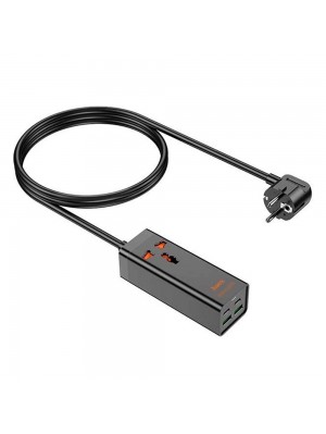 Сетевой фильтр HOCO AC10A на 1 розетку + 2 USB+ 2 USB-C, 65W, кабель 1,5м, 220В, Black, Box