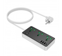 Сетевой фильтр HOCO AC7A на 3 розетки + 3 USB+USB-C, 17W, 220В, кабель 1,5м, Black/White, Box