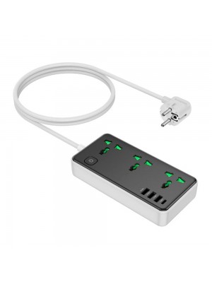 Сетевой фильтр HOCO AC7A на 3 розетки + 3 USB+USB-C, 17W, 220В, кабель 1,5м, Black/White, Box