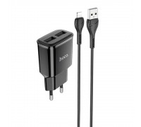 Набор СЗУ 110-240V HOCO C88A+ кабель Lighting, 2xUSB, 2.4A, кабель 1м, Black, Box