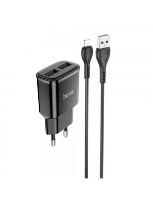 Набор СЗУ 110-240V HOCO C88A+ кабель Lighting, 2xUSB, 2.4A, кабель 1м, Black, Box