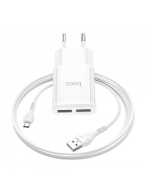 Набор СЗУ 110-240V HOCO C88A+ кабель Micro, 2xUSB, 2.4A, кабель 1м, White, Box