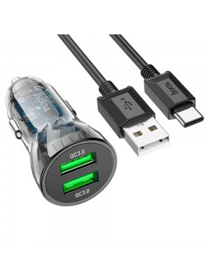 Набор АЗУ 12-24V HOCO Z47+ кабель Type-C, 2xUSB 3.0, 2.4A, кабель 1м, Black, Box