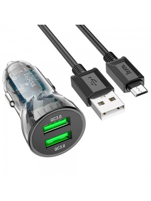 Набор АЗУ 12-24V HOCO Z47 кабель Micro, 2xUSB 3.0, 2.4A, кабель 1м, Black, Box