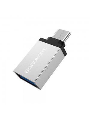 Переходник BOROFONE BV3 USB3.0(AF) OTG => Type-C(M), Silver, Blister