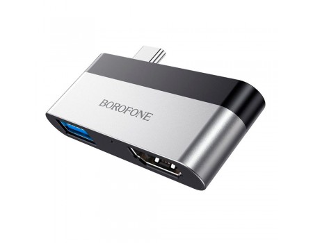 Переходник BOROFONE DH2 Type-C(Male) - USB3.0+2*HDMI, Black, Box