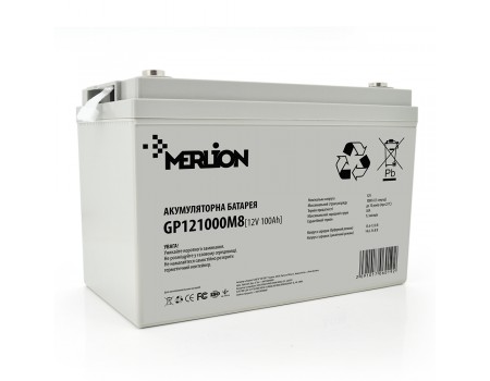Акумуляторна батарея MERLION AGM GP121000M8 12 V 100 Ah (329 x 172 x 218) White Q1