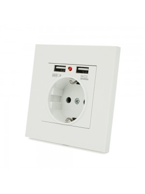 Розетка врезная, Input: AC 100-250V 16A, 2-USB- выхода, White