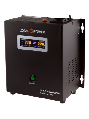 Джерело безперебійного живлення LogicPower LPY-W-PSW-500VA+ (350Вт)5A/10A, Lin.int., AVR, 1 x евро, LCD, метал, з правильною синусоїдою 12V, настінний