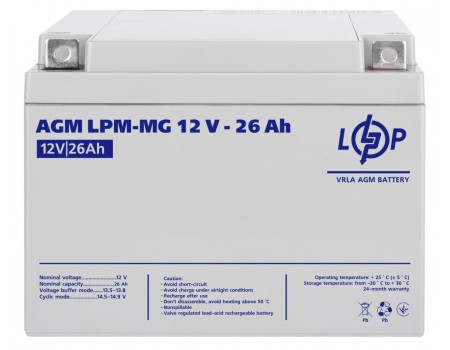 Акумуляторна батарея LogicPower  LPM 12V 26AH (LPM-MG 12 - 26 AH) AGM мультигель