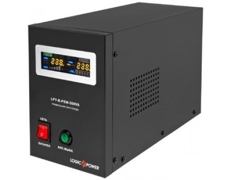 Джерело безперебійного живлення LogicPower LPY-B-PSW-500VA+ (350Вт)5A/10A, Lin.int., AVR, 2 x евро, LCD, метал, з правильною синусоїдою 12V