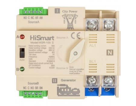 Автоматический переключатель HiSmart W2R-2P 220V 100A (HS082482)