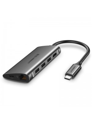 Концентратор USB Type-C Ugreen CM121 3xUSB 3.0 + HDMI + RJ45 1000M Ethernet + Cardreader, Gray (50538)