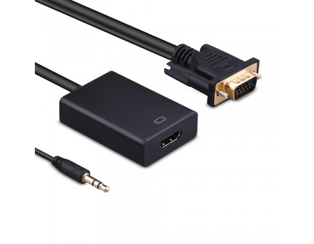 Конвертер VGA to HDTV Adapter + Audio, Black, Full HD 1080P, Blister