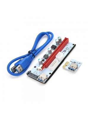 Riser PCI-EX, x1 => x16, 4-pin / 6-pin / Sata, USB 3.0 AM-AM 0,6 м (синій), конденсатори 270, White/Red, Пакет