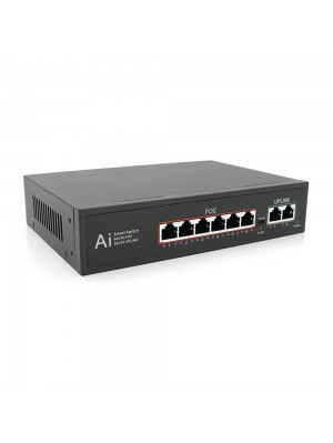 POE комутатор Merlion 6 POE 10/100 + 2 RJ45 10/100 вбудований блок живлення 52V 1.25A