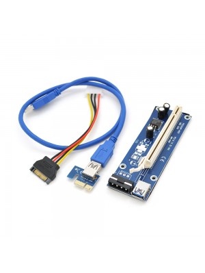 Riser PCI-EX, x1=>x16, 4-pin MOLEX, SATA=>4Pin, USB 3.0 AM-AM 0,6 м (синий), конденсаторы CS 220 16V, Пакет