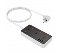 Сетевой фильтр HOCO AC8A на 3 розетки + 3 USB+USB-C, 30W, 220В, кабель 1,5м, Black/White, Box