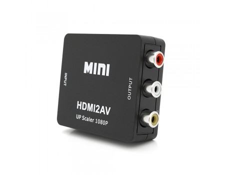 Конвертер Mini, HDMI to AV, ВИХІД 3RCA(мама) на ВХІД HDMI(мама), 720P/1080P, Black, BOX