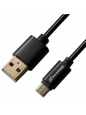 Кабель Grand-X USB-USB Type-C, 1м,защита - метал. оплетка, Black (MC-01B),упаковка гифтбокс  с окном