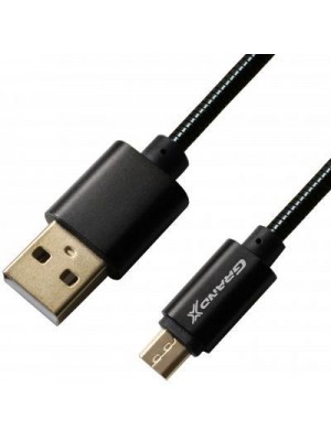 Кабель Grand-X USB-microUSB 2.1A, 1м, CU, защита - метал. оплетка, Black (MM-01B), упаковка гифтбокс  с окном