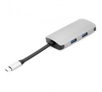 Концентратор USB-C PowerPlant CA911691 USB-C-2хUSB3.0, HDMI, RJ45, USB-C