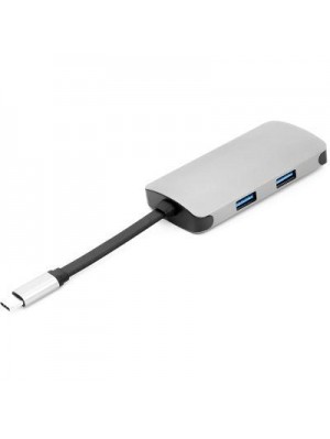 Концентратор USB-C PowerPlant CA911691 USB-C-2хUSB3.0, HDMI, RJ45, USB-C