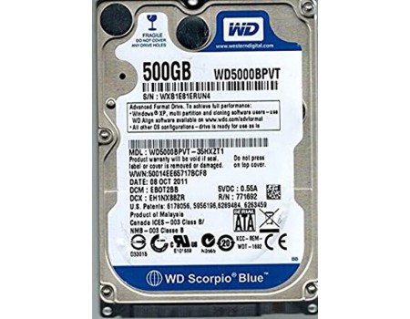 HDD 2.5" SATA  500GB WD Scorpio Blue 5400rpm 8MB (WD5000BPVT)