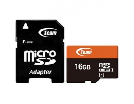 MicroSDHC 16GB UHS-I Class 10 Team + SD-adapter (TUSDH16GUHS03)