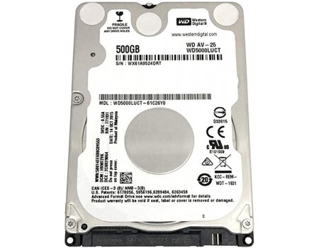 HDD 2.5" SATA 500GB WD AV-25 5400rpm 16MB (WD5000LUCT)