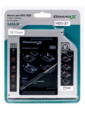 Адаптер Grand-X для подключения HDD 2.5" в отсек привода ноутбука SATA3 12.7мм (HDC-27)