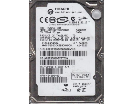 HDD 2.5" SATA  160GB Hitachi 5400rpm 8MB (HTS542516K9SA00) Refurbished