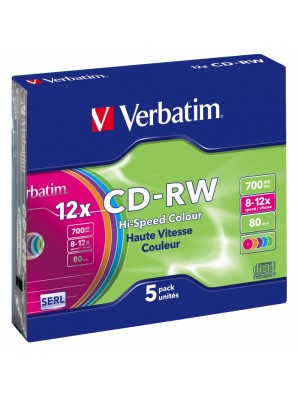 CD-RW Verbatim (43167) 700MB 12x Slim, 5шт Color